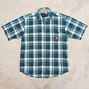 VTG Disney TIGGER Embroidered Winnie the Pooh Plaid Button Up Shirt Mens Medium